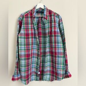 Ralph Lauren Plaid Madras 100% Linen Long Sleeve Button Down XL